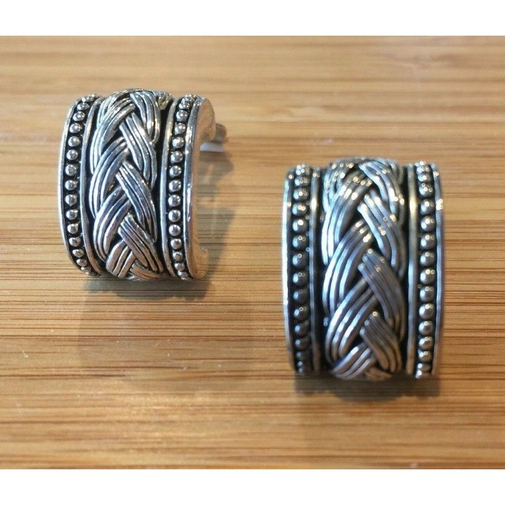 Art Deco Twisted Cable Clip on Earrings Chain Weave Hoop Ear Sliver Tone  A5